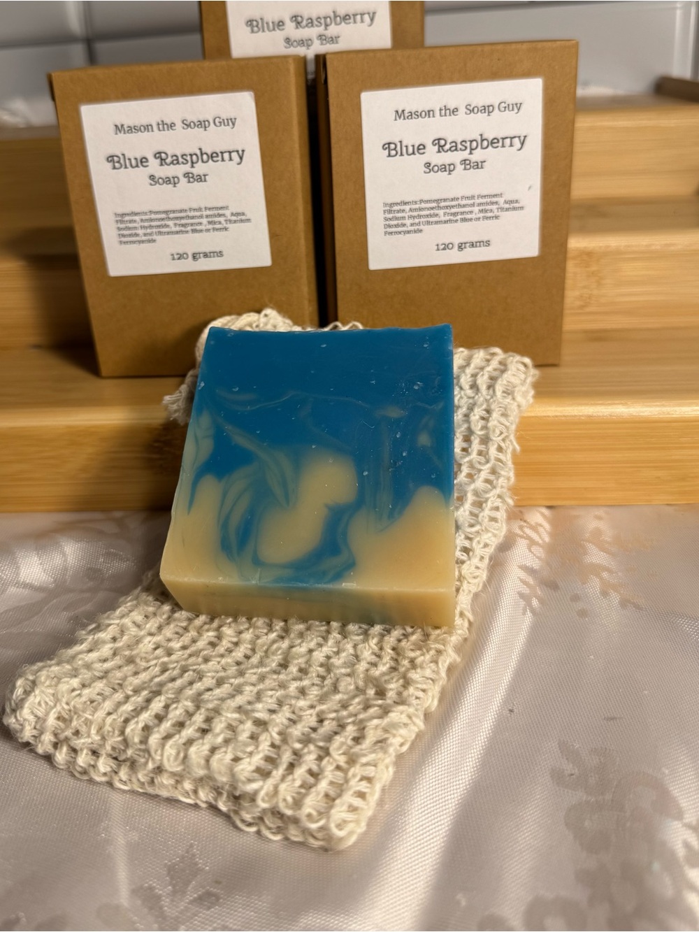 Blue Raspberry Vegan Soap Bar - Blue & Cream